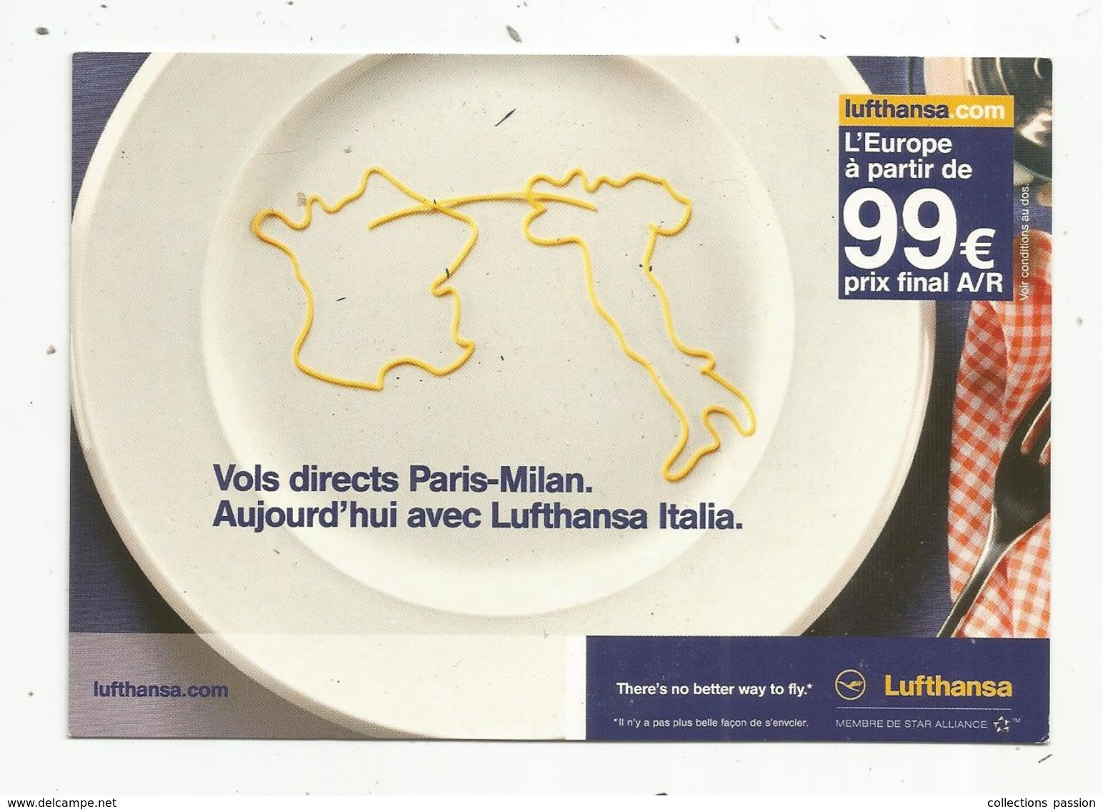 Cp, Publicité , Aviation , Compagnie Aérienne , LUFTHANSA ,Lufthansa Italia, Paris-Milan - Advertising