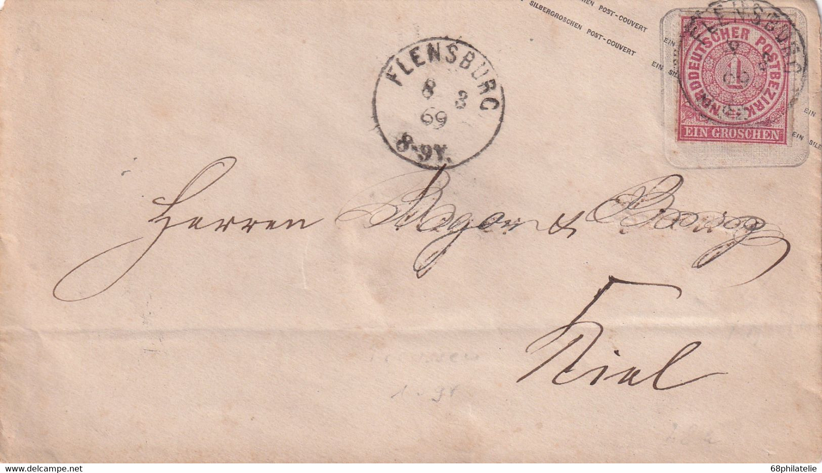 NORDEUTSCHER BUND 1869 LETTRE DE FLENSBURG - Postal  Stationery