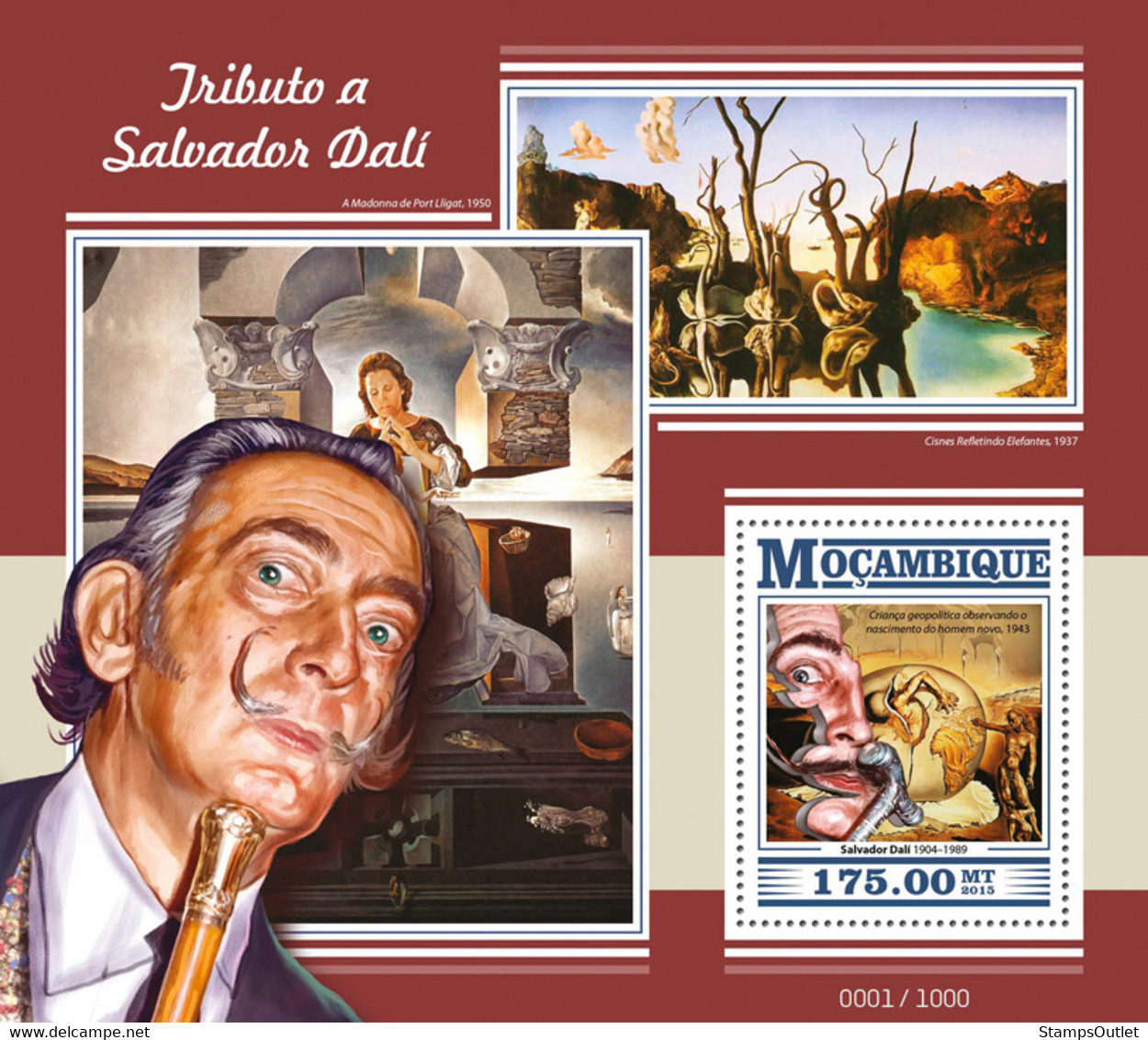 2015 MOZAMBIQUE MNH. SALVADOR DALI  |  Yvert&Tellier Code: 1036  |  Michel Code: 8233 / Bl.1086 - Mozambico