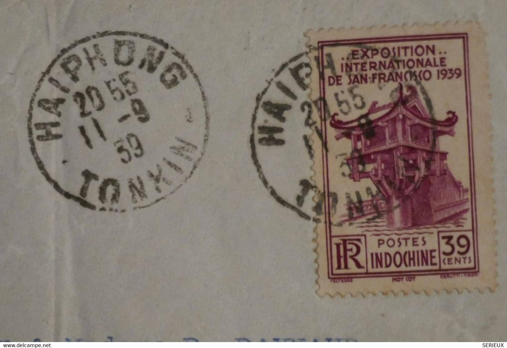 AN2 INDOCHINE  LETTRE DEVANT   1939  PAR AVION HAIPHONG     POUR ROUEN    FRANCE   + ++AFFRANCH. INTERESSANT - Lettres & Documents