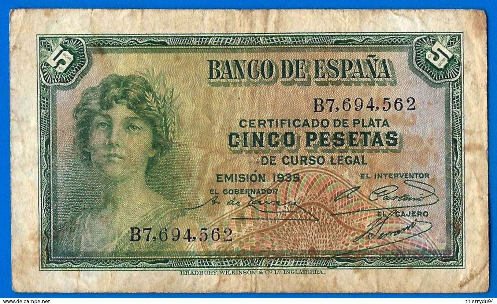 Espagne 5 Pesetas 1935 Prefix B Que Prix + Port Peseta Billet Paypal Bitcoin OK! - 50 Pesetas