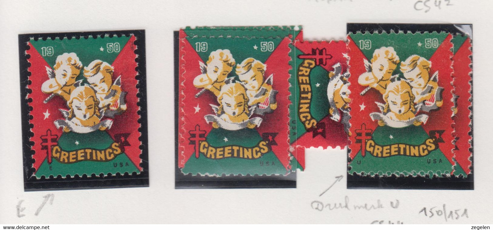 Verenigde Staten Kerstvignetten Scott-cat. Jaar 19502 CS44 WX 150/151 Printermarks E En U + Versch.tandingen - Unclassified