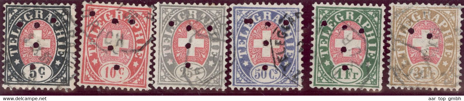 Schweiz Telegraphen-Marken Lot 6 Marken Zu#13-18 5C-3Fr. Mit Perfin "T" #T001 Zhomann & Liecht ZH - Telegraph