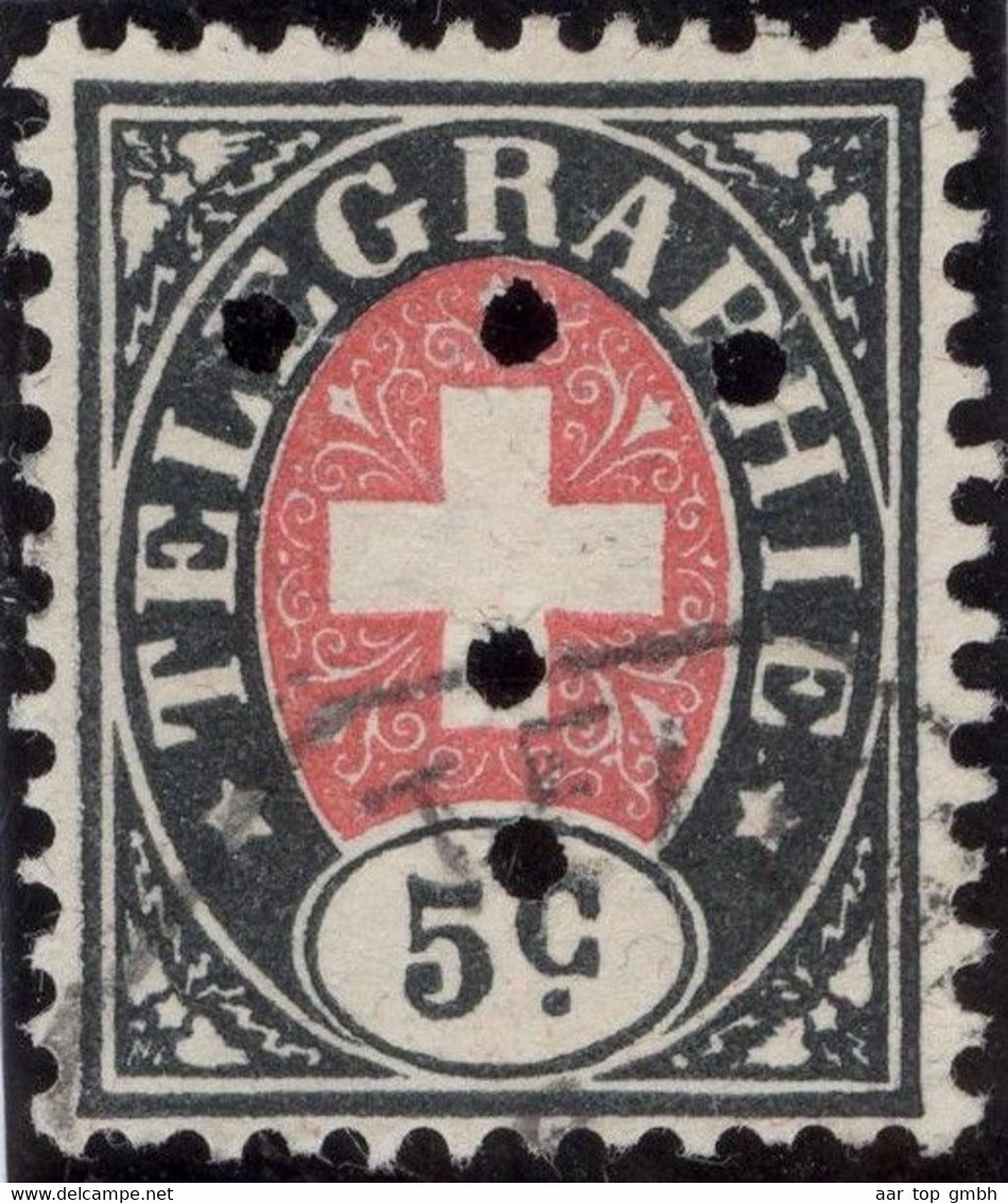 Schweiz Telegraphen-Marken Zu#13 5Ct. Mit Perfin "T" #T001 Zhomann & Liecht ZH - Télégraphe