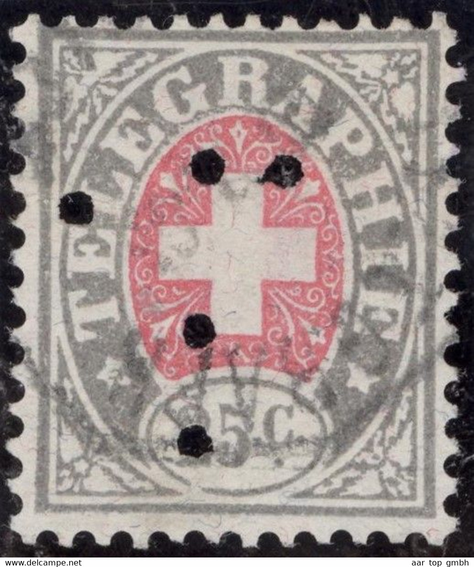 Schweiz Telegraphen-Marken Zu#15 25Ct. Mit Perfin "T" #T001 Zhomann & Liecht ZH - Telegraafzegels