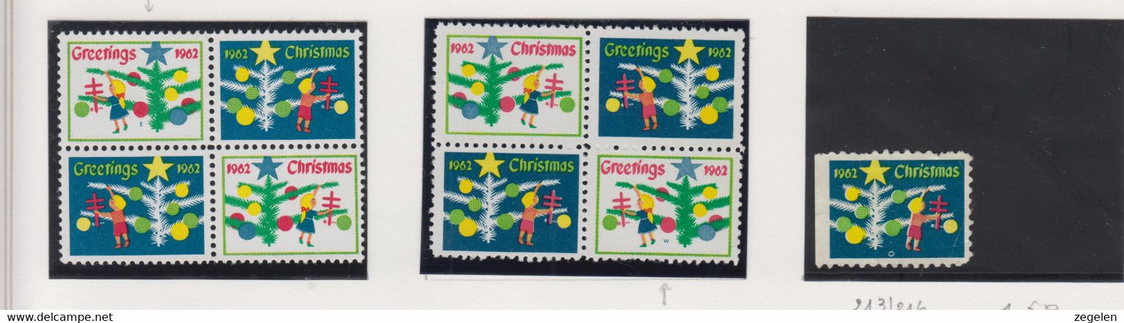 Verenigde Staten Kerstvignetten Scott-cat. Jaar 1962 CS56 RX 213/216 Printermark E+W Versch.tandingen - Ohne Zuordnung