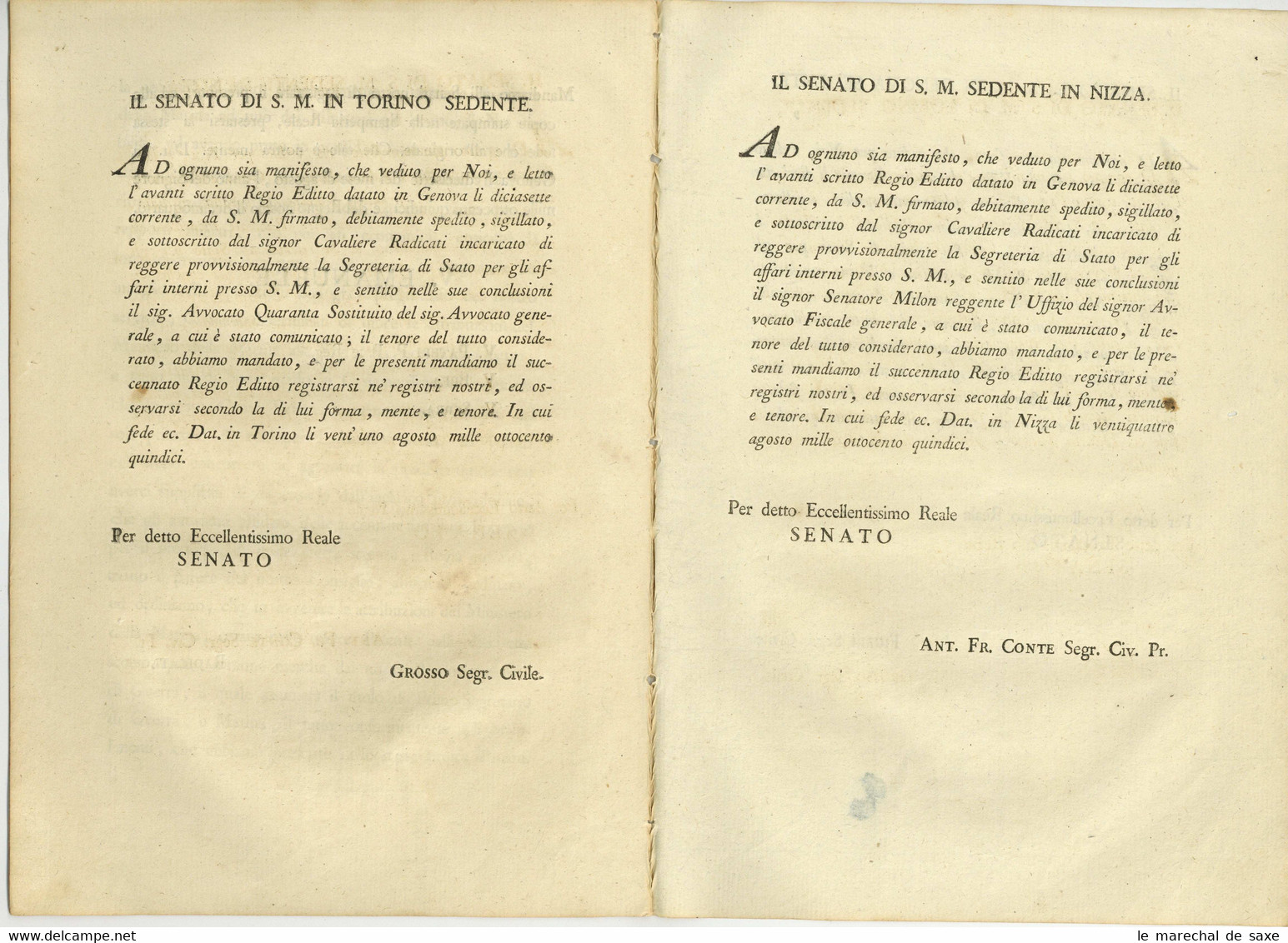 1814 Torino Vittorio Emanuele Re Di Sardegna Royaume De Sardaigne 6 Pp. In-fol. Ministro Di Guerra - Wetten & Decreten