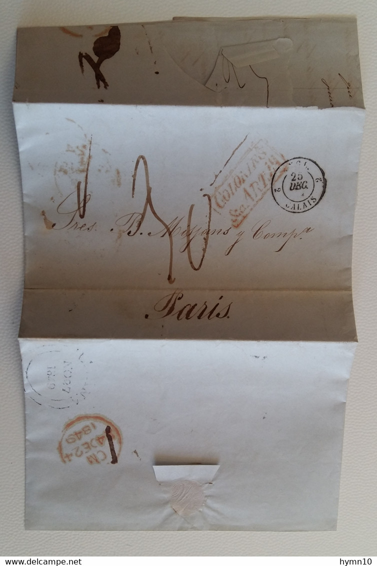 1849 Lettera Da AVANA A PARIGI+cartella ROSSA COLONIES ART.13+diversi TIMRBI+TASSAZIONI Interessanti -$41 - Prefilatelia