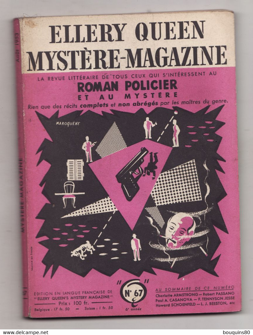 ELLERY QUEEN MYSTERE MAGAZINE N°67 1953 Récits Policiers Complets - Opta - Ellery Queen Magazine