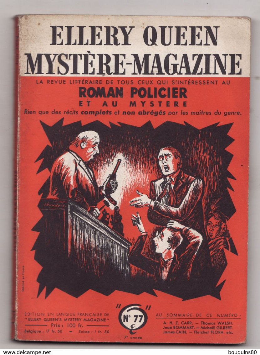 ELLERY QUEEN MYSTERE MAGAZINE N°77 1954 Récits Policiers Complets - Opta - Ellery Queen Magazine