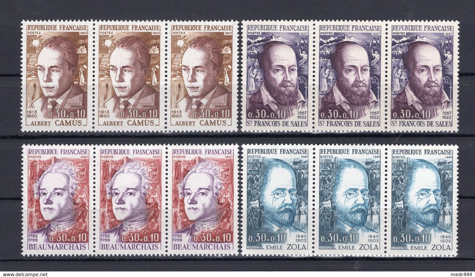 France 1967 - Famous Figures, Emile Zola, Albert Camus, Beaumarcahais, Saint François De Sales - MNH** -  Superb*** - Collections