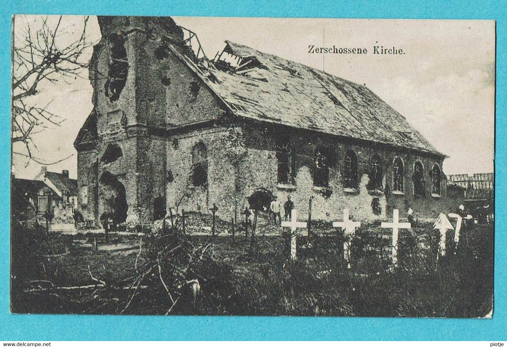 * Poelkapelle - Poelcapelle (Langemark - Ieper) * (Verlag Schaar, Nr 2242) Zerschossene Kirche, Ruines, Guerre Cimetière - Langemark-Poelkapelle