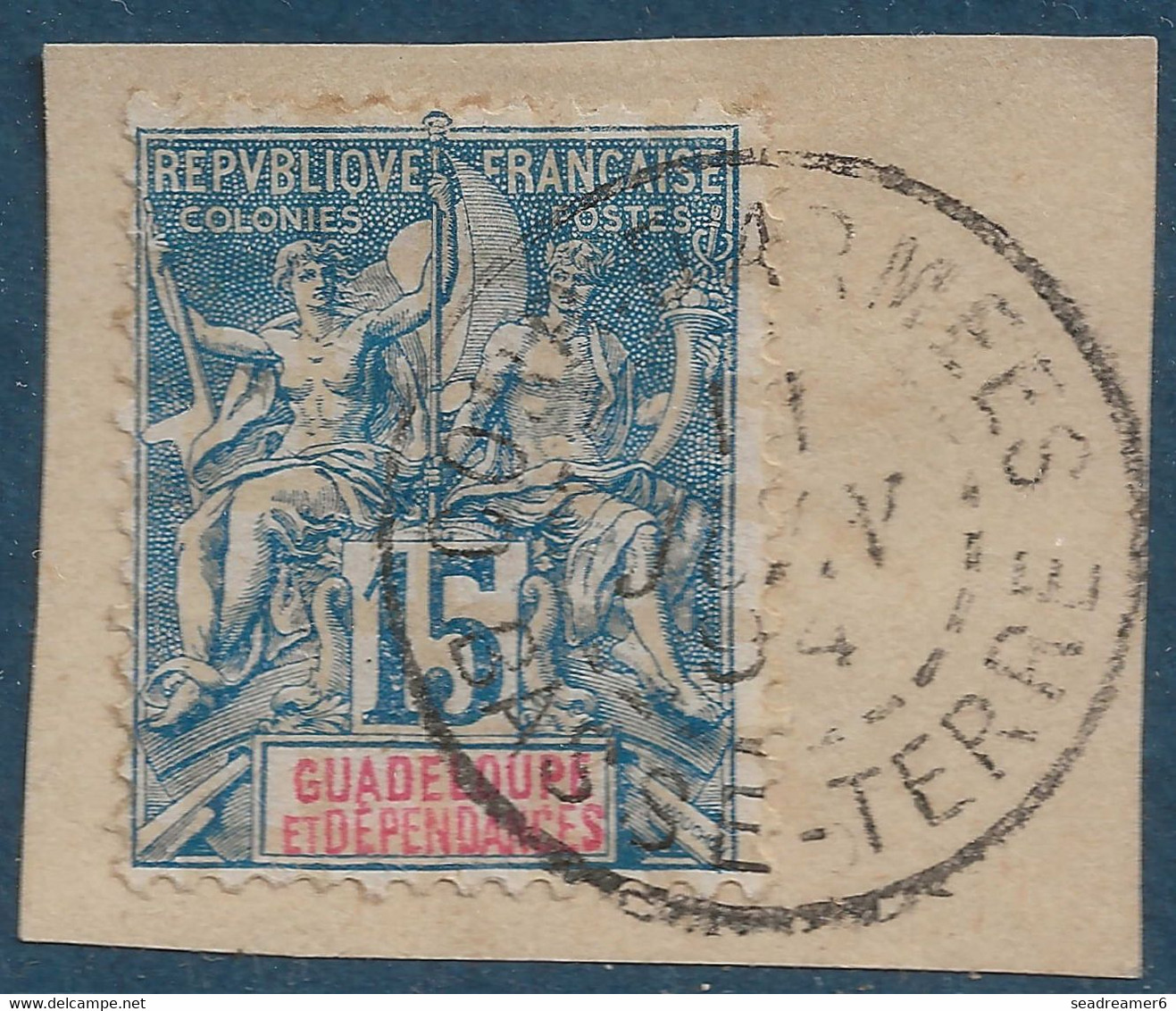 Colonies Guadeloupe Fragment N°32 15c Bleu Oblitéré Dateur De Guadeloupe "Corres Armées/basse Terre"  Rare Bureau ! TTB - Gebruikt
