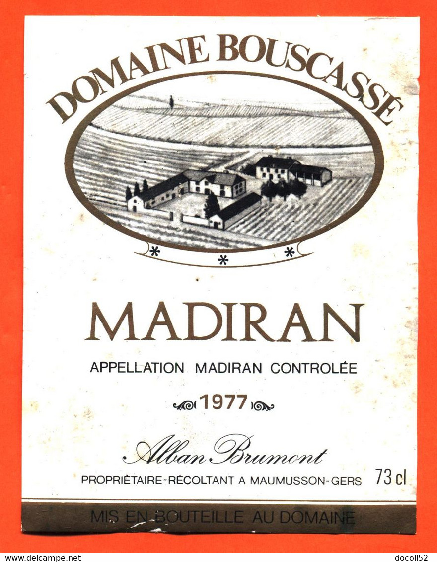étiquette Ancienne De Vin De Bordeaux Madiran 1977 Domaine Bouscassé Alban Brumont à Maumusson - 73 Cl - Madiran