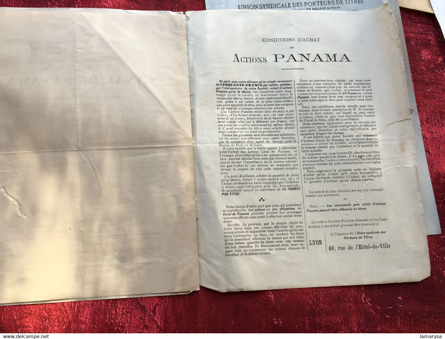 Lettre De 1888 Obligation Canal De Panama-☛Action-Titre-☛+ 2 Document Original-Ordre Achat Vierges-Lyon Union Syndicale - Navigation