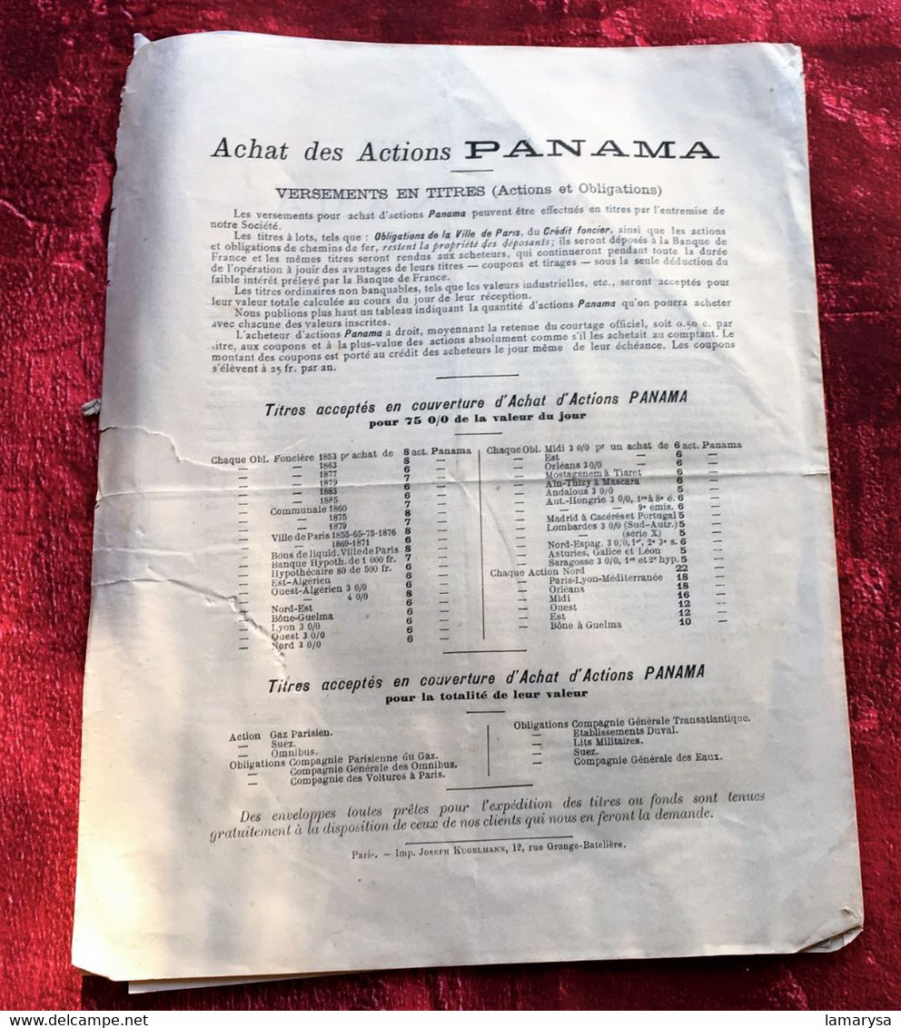 Lettre De 1888 Obligation Canal De Panama-☛Action-Titre-☛+ 2 Document Original-Ordre Achat Vierges-Lyon Union Syndicale - Schiffahrt