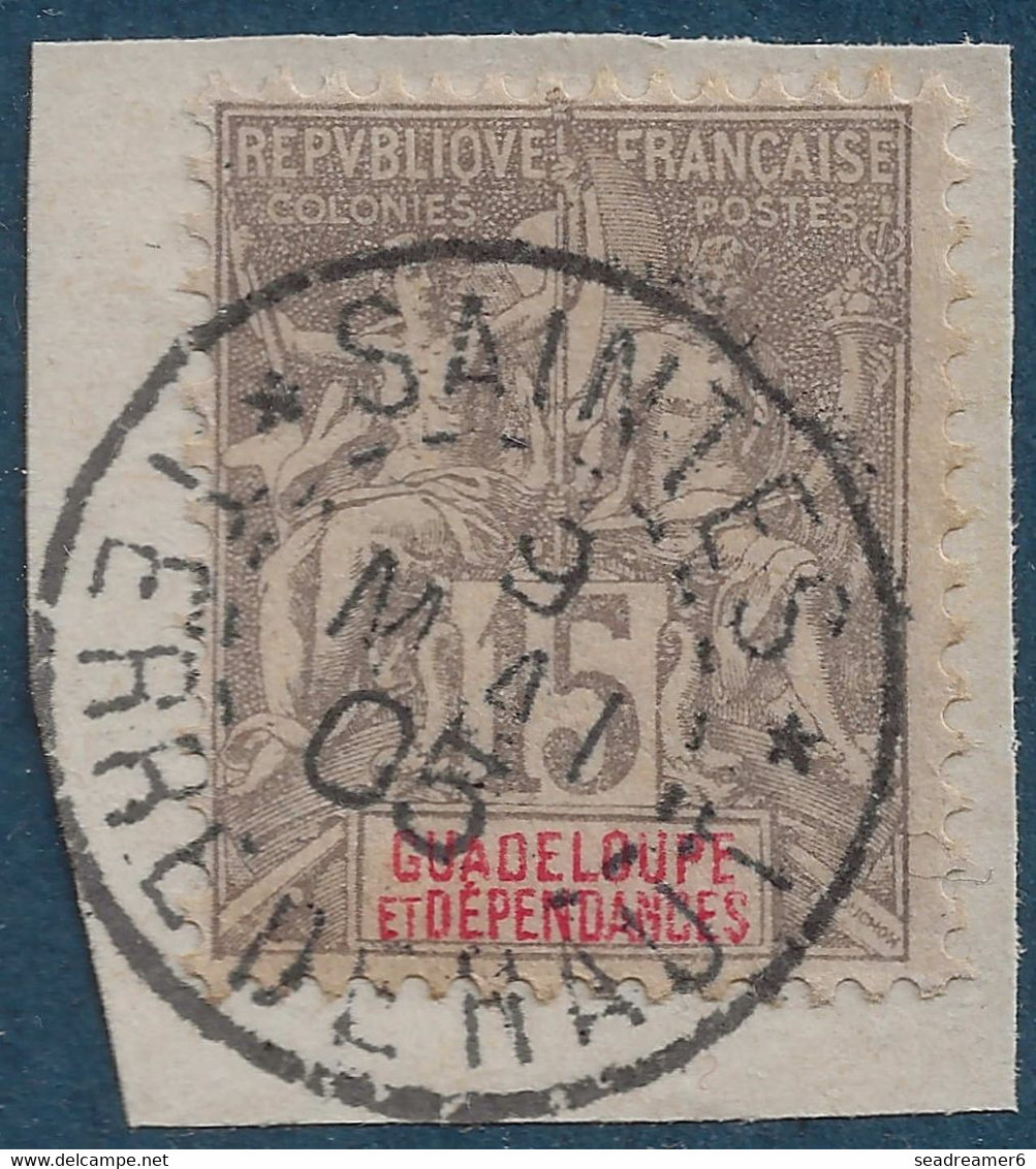 Colonies Guadeloupe Fragment N°42 15c Gris Oblitéré Dateur 1905 SAINTES/Guadeloupe "Saintes / Terre De Haut" RRR TTB - Oblitérés