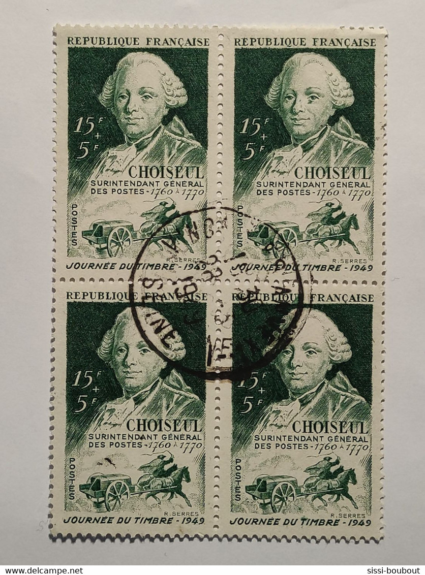 Timbres FRANCE - Année 1949 - Rèf Y&T : N°828 - Bloc De 4 - Variété "b" Tache à L'Oeuil, "E" De République Et Sur Le Nez - Used Stamps