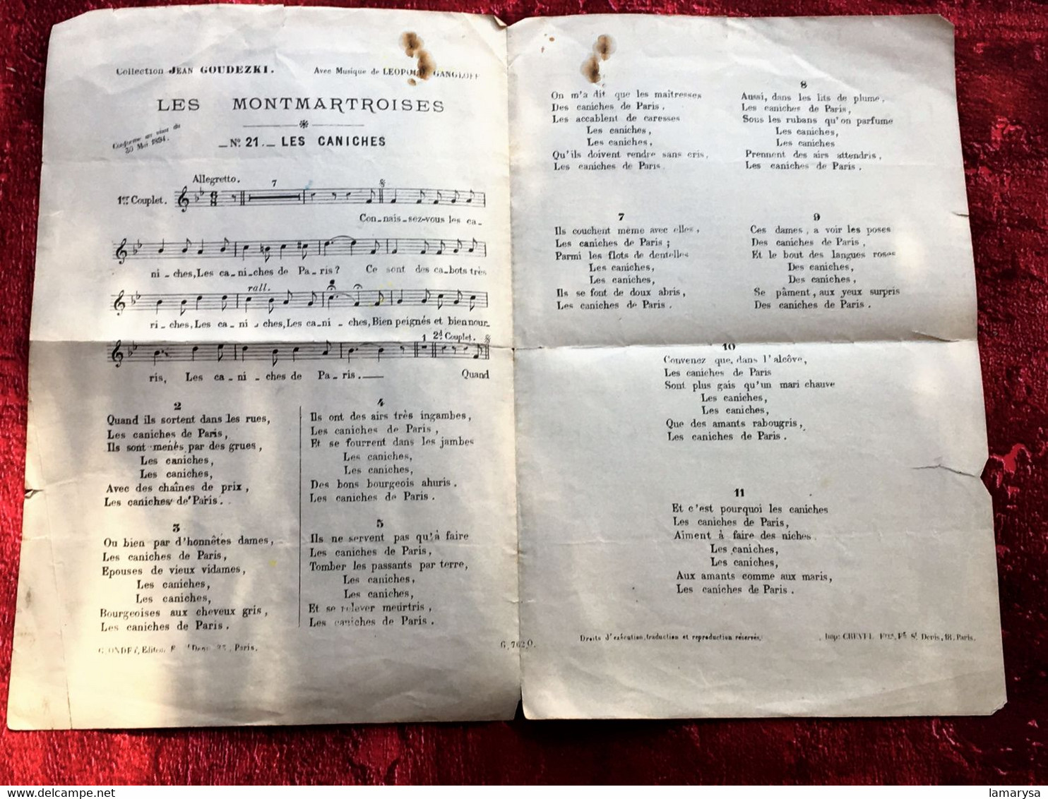 Les Montmartroises-☛Partition Musicale-☛Montmartre-Poésies Chansons-Leopold Gangloff-N°21 Les Caniches- - Liederbücher