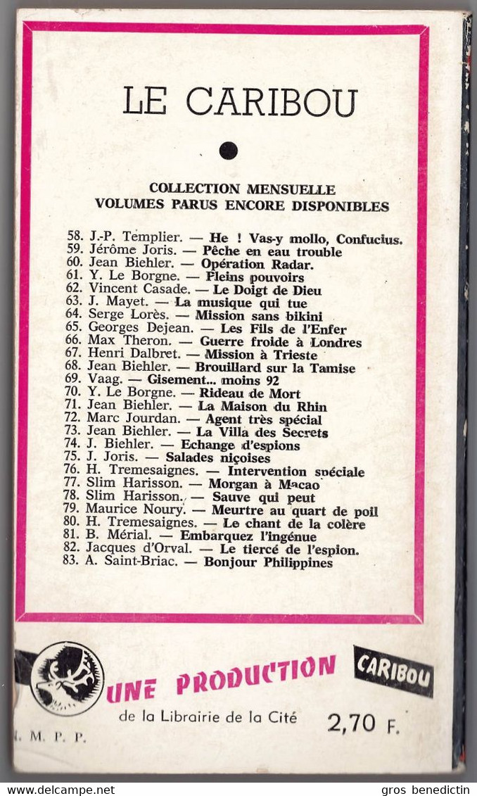 Caribou Espionnage - H. T. Perkins - "La Rééducation De Baron" - Circum 1960 - Other & Unclassified