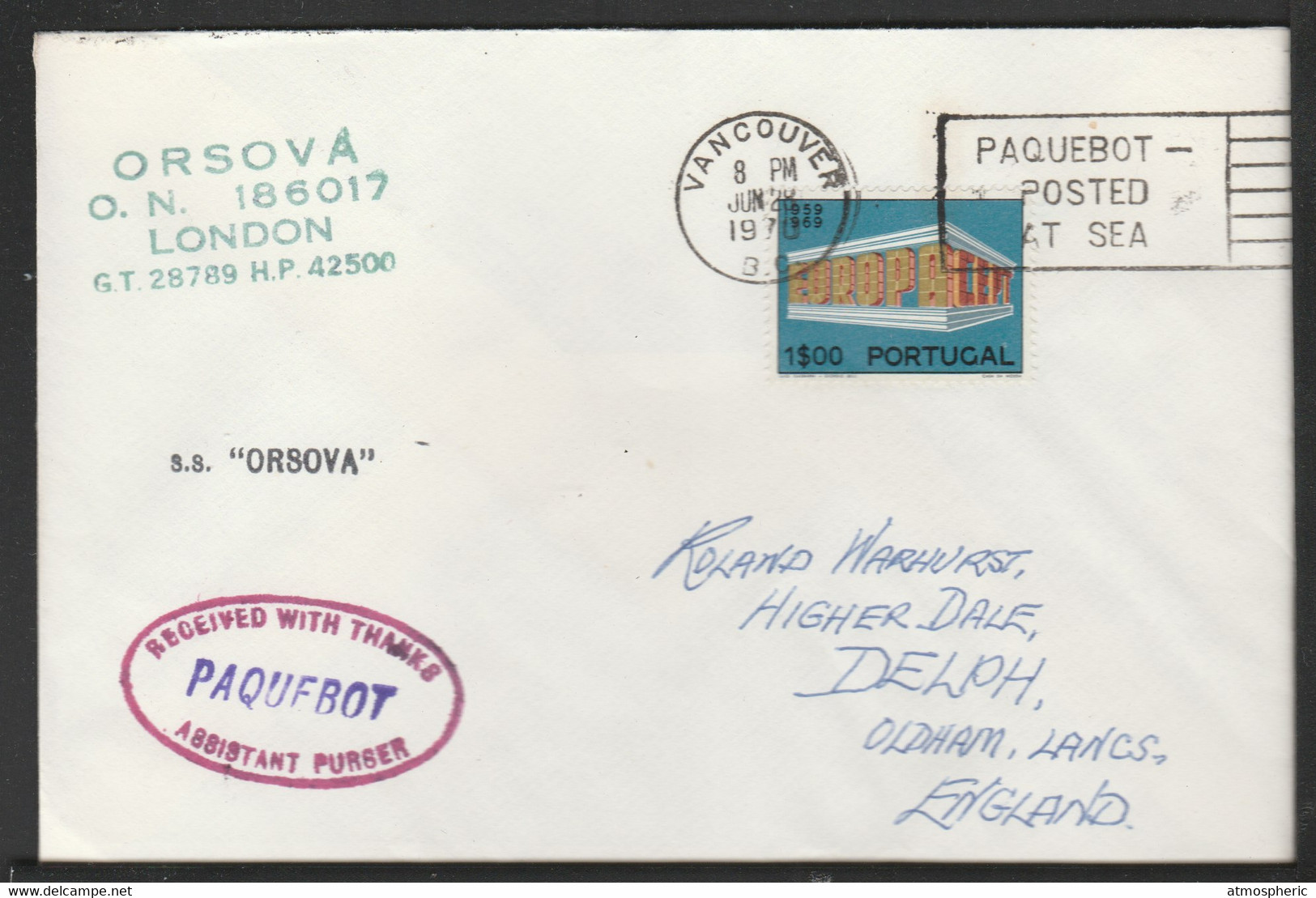 Portugal Used In Vancouver (Canada) 1970 Paquebot Cover To England Carried On SS Orsova With Various Paquebot And Ships - Storia Postale