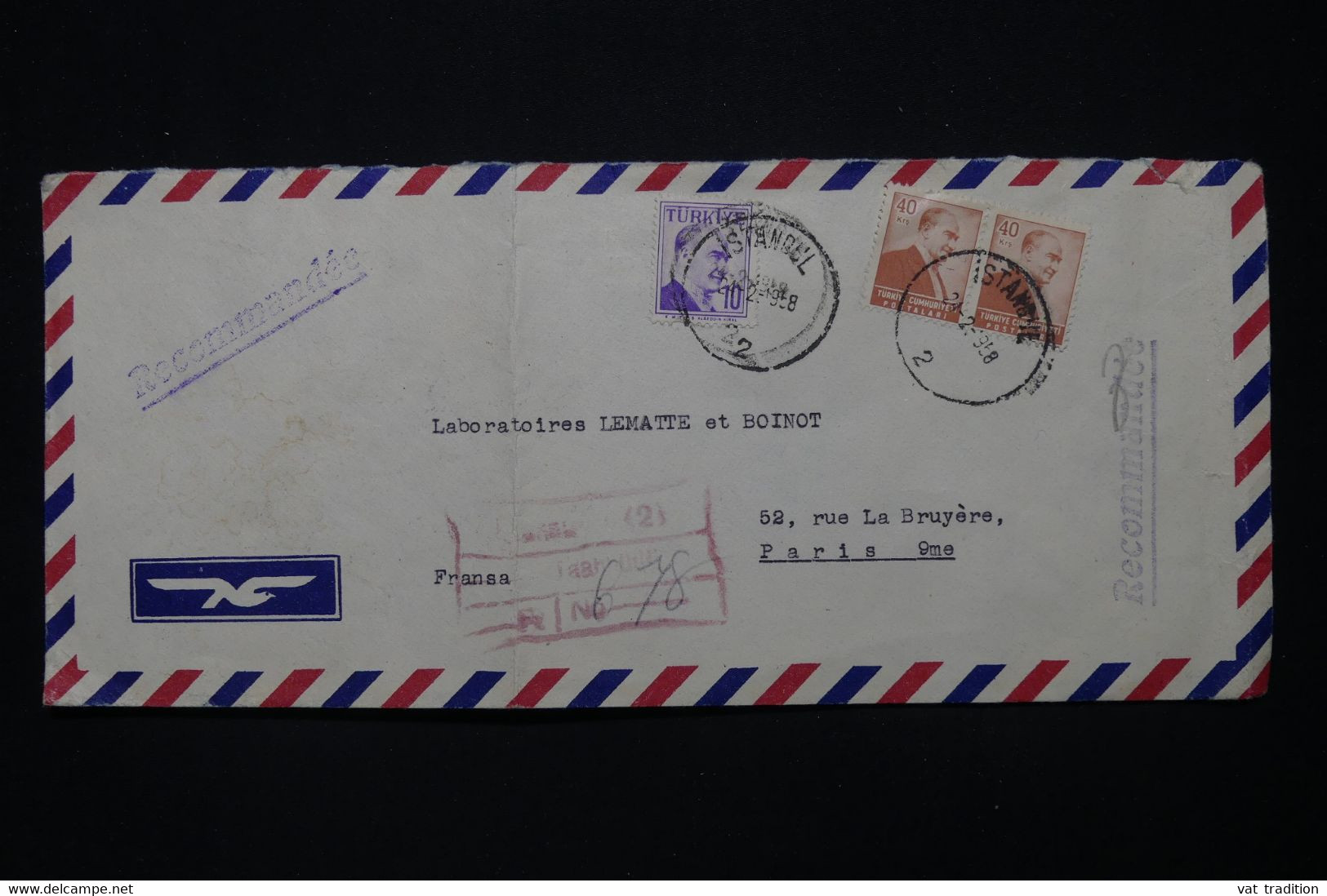 TURQUIE - Enveloppe En Recommandé De Istanbul Pour La France En 1958 - L 113716 - Briefe U. Dokumente