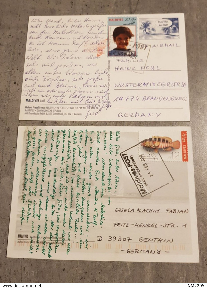 MALDIVES 2 POSTCARDS CIRCULED SEND TO GERMANY - Maldiven