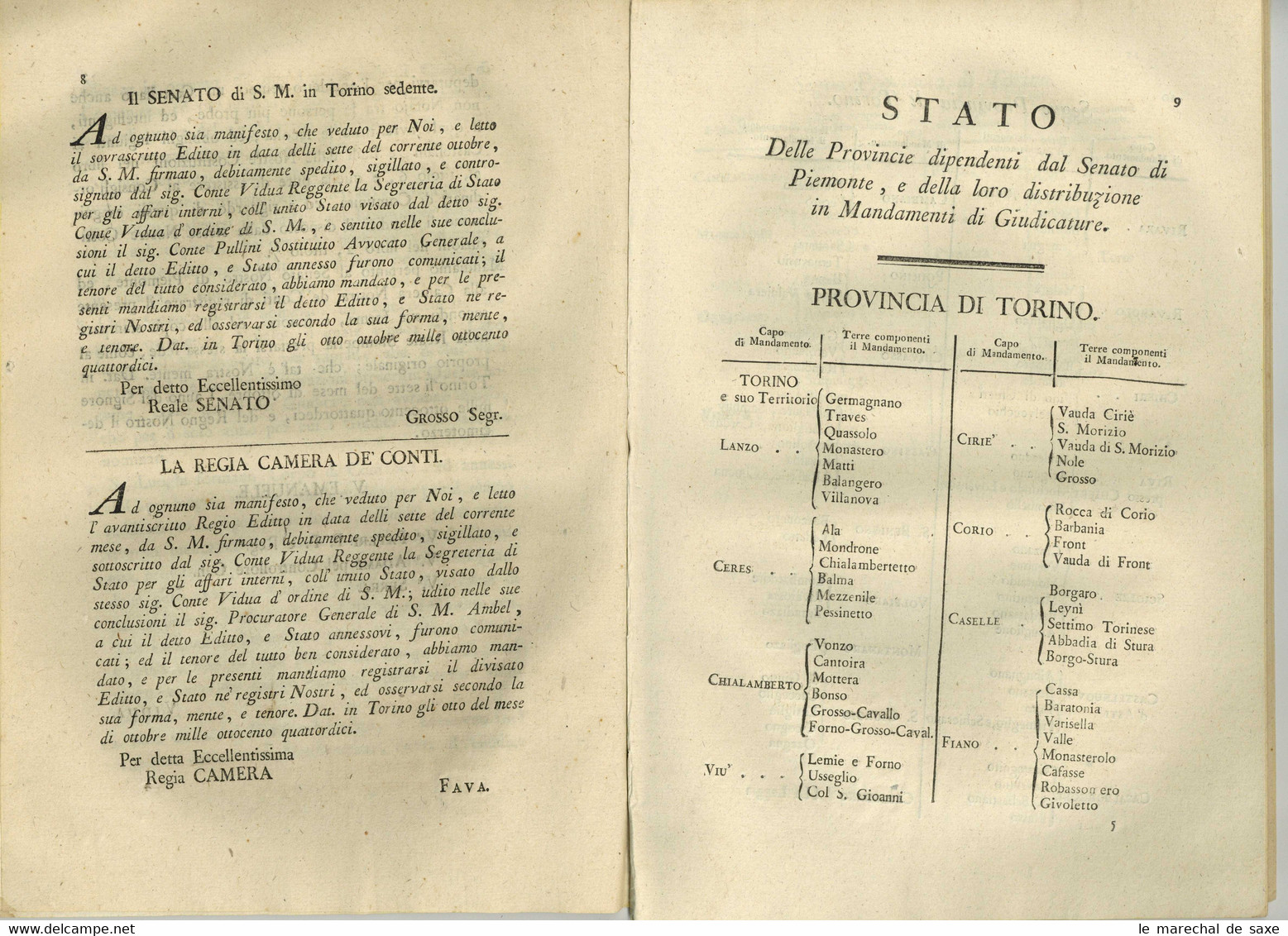 1814 Torino Regno Di Sardegna Royaume De Sardaigne Regio Editto Piemonte 40 Pp. In-fol. - Gesetze & Erlasse