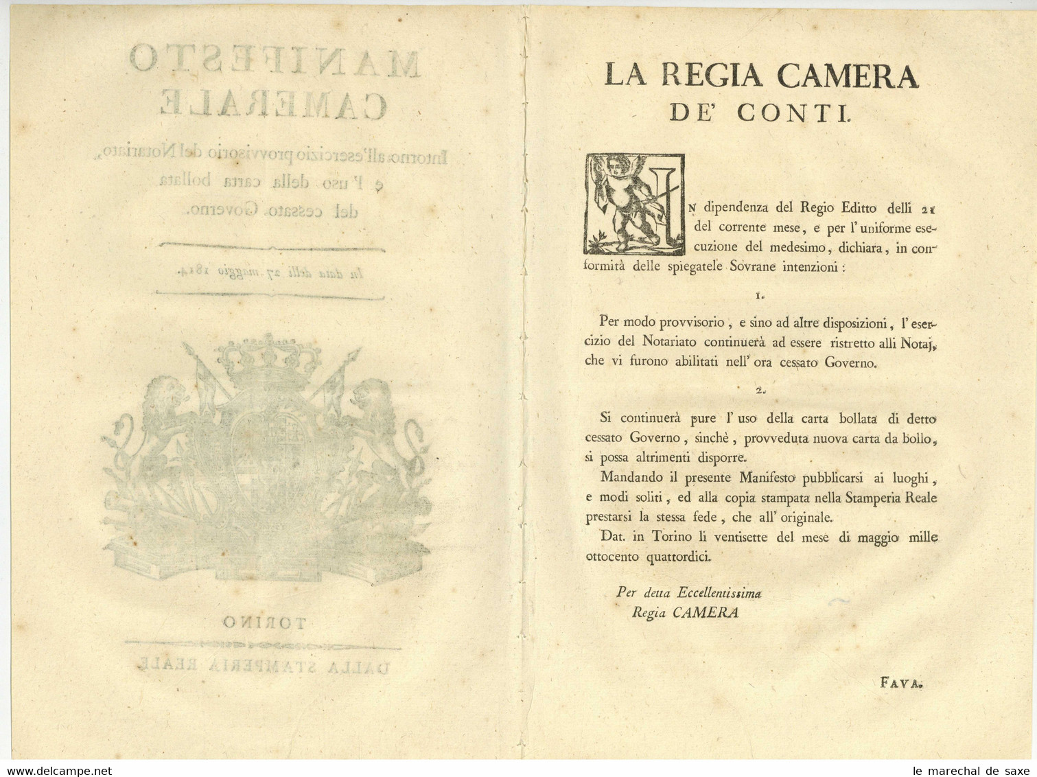 1814 Torino Regno Di Sardegna Royaume De Sardaigne Carta Bollata Stempelpapier Turin 2 Pp. In-fol - Decrees & Laws