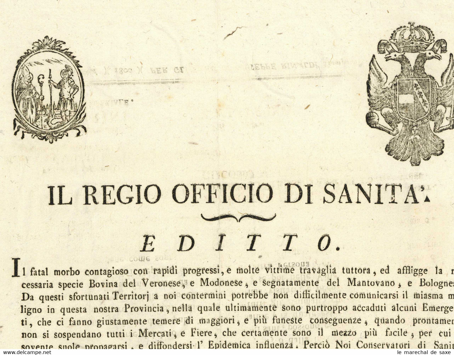 Ferrara 1800 Regio Officio Di Sanita Editto Affiso Morbo Contagioso - Wetten & Decreten