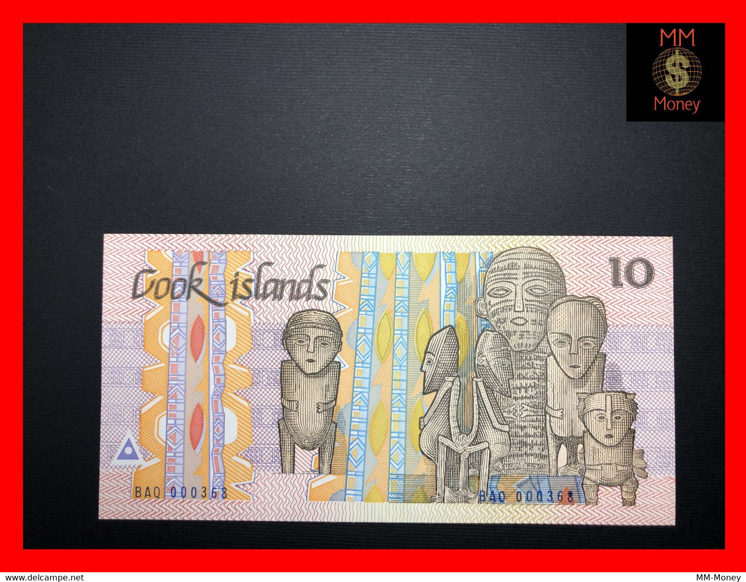 COOK 10 $  1987  P. 4  "low Serial 000368"    UNC - Cook Islands