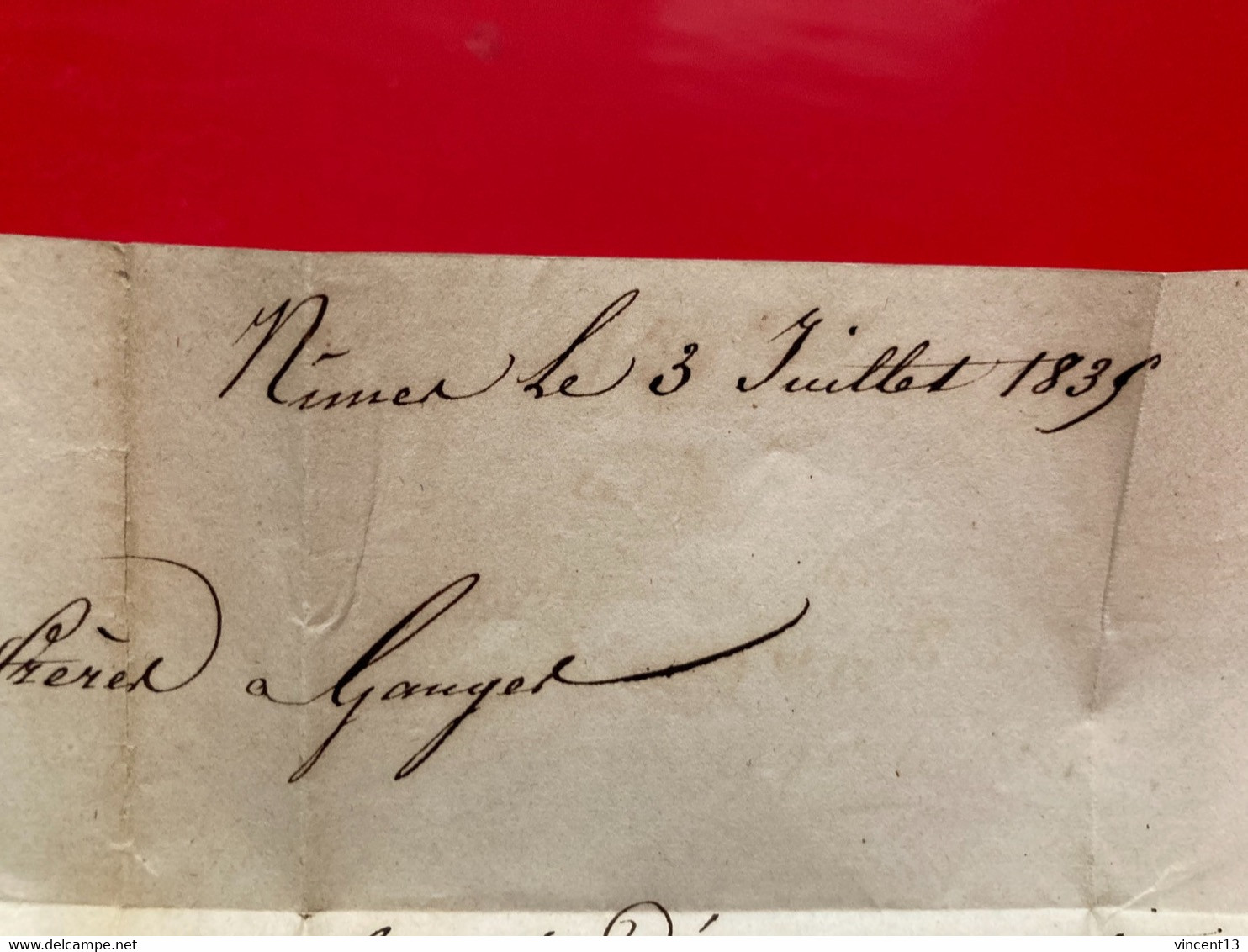 Lettre précurseur 1835 Nîmes pour Ganges Hérault cachets avec fleurons taxe 3 décimé peu commun