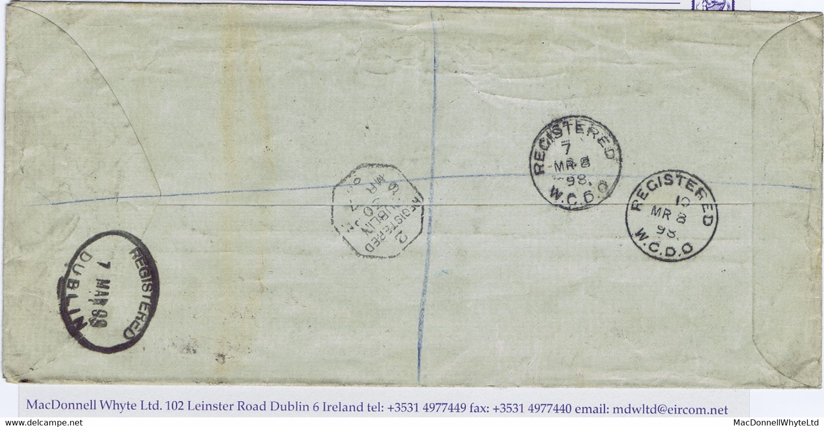 Ireland Dublin Registered 1898 Env To London Oval REGISTERED DUBLIN 7 MAR 98 On Three 1d Lilac - Other & Unclassified