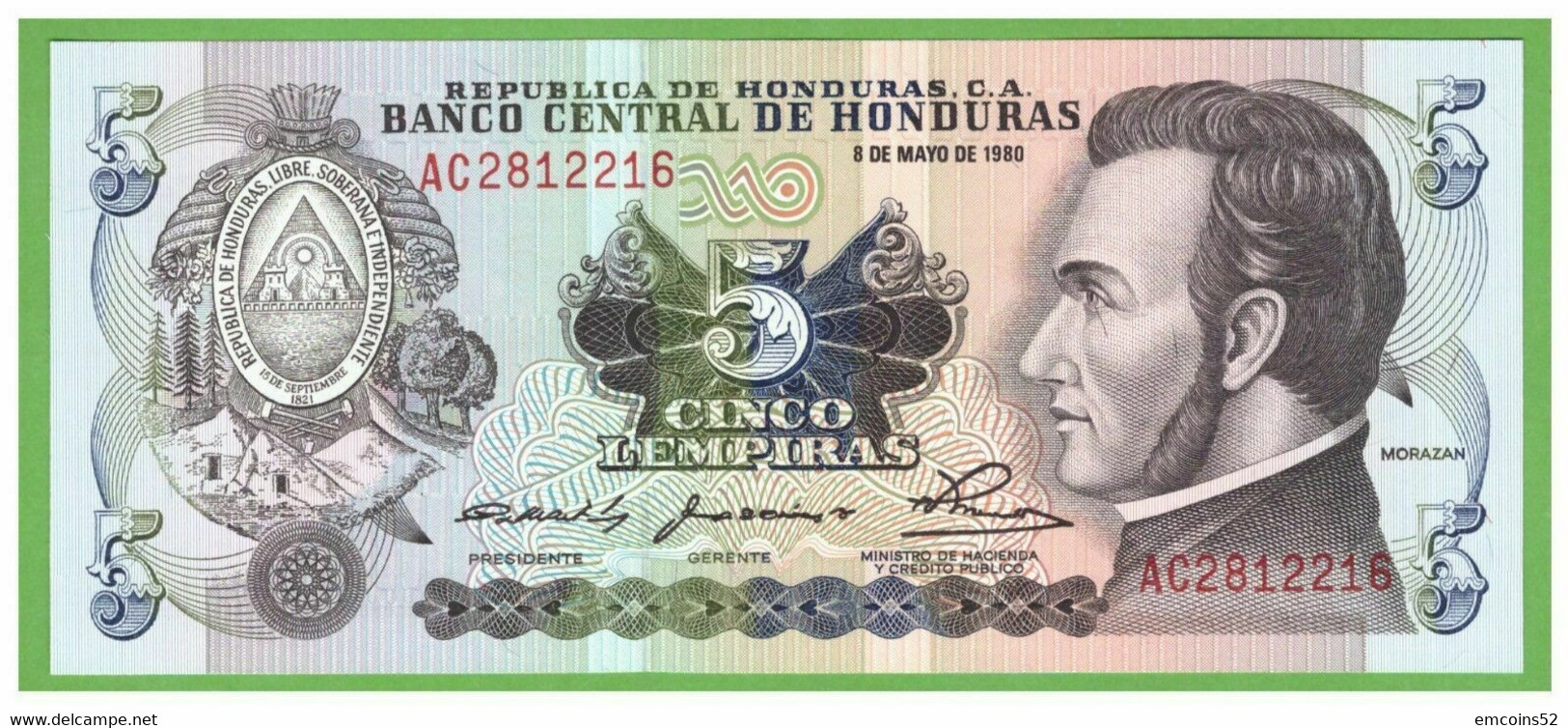 HONDURAS 5 LEMPIRAS 1980  P-63a UNC - Honduras