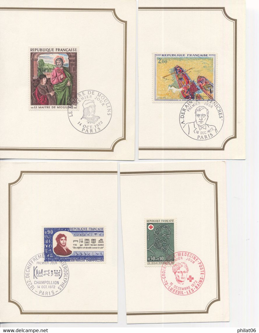 Timbres oblitérés de l'année 1972 avec cahet 1er jour sur bristol  (cote YT oblitéré 21€ F161)