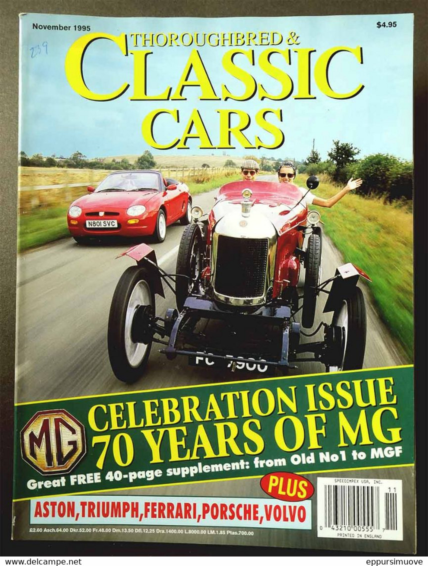 THOROUGHBRED & CLASSIC CARS Nov 1995 - 70 YEARS OF MG ASTON  DBS TRIUMPH TR-3 FERRARI PORSCHE VOLVO P1800 - Transportation