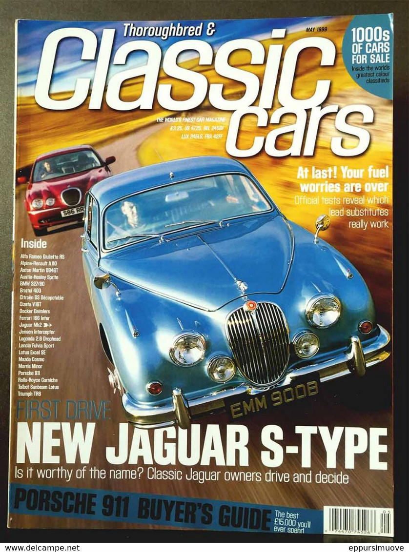 THOROUGHBRED & CLASSIC CARS May 1999 - JAGUAR S-TYPE PORSCHE 911 GIULIETTA RS A110 DB4GT BMW 327/80 DS DÉCAPOTABLE LOTUS - Transports