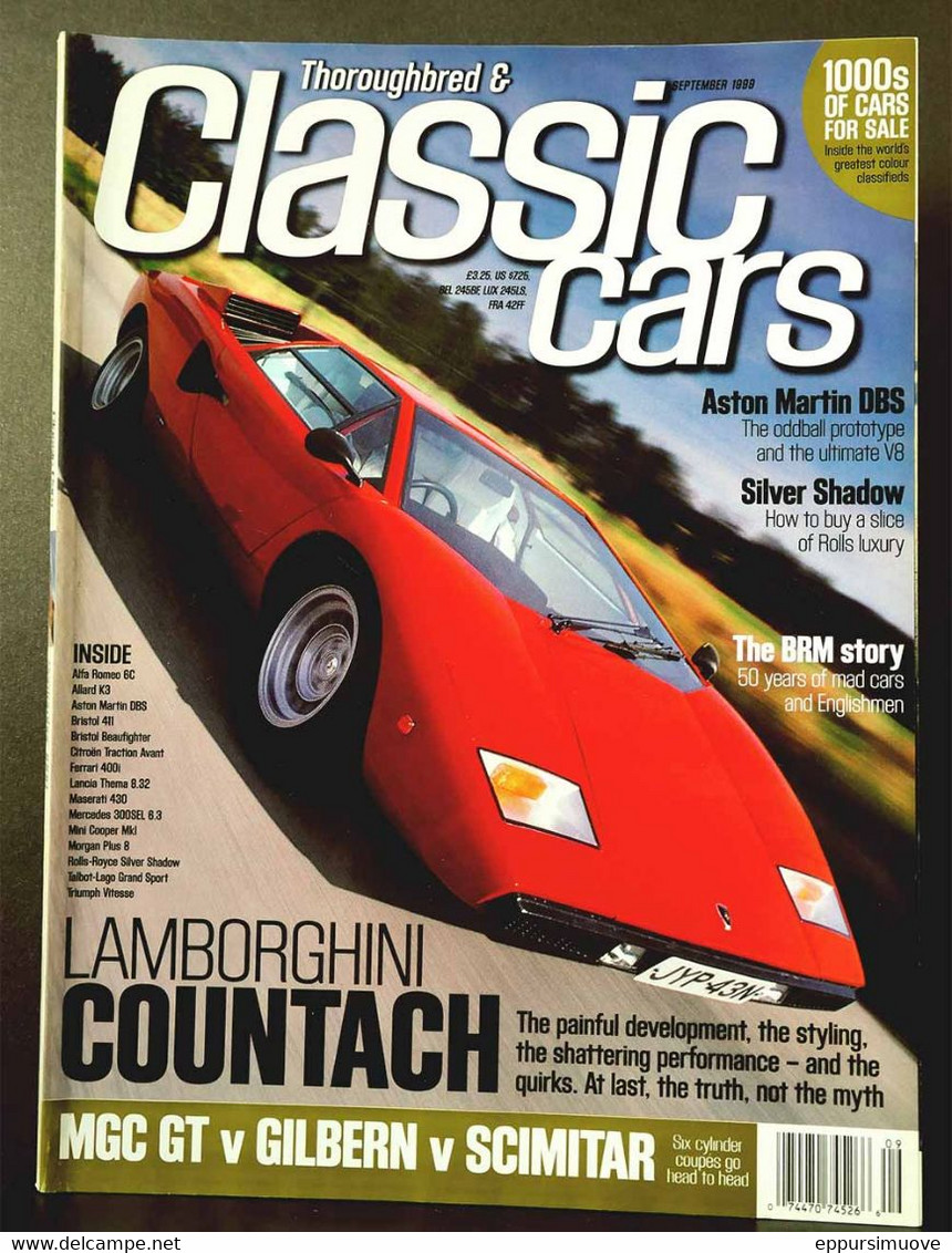 THOROUGHBRED & CLASSIC CARS Sep 1999 -ASTON MARTIN DBS BRM LAMBORGHINI COUNTACH MGC GT GILBERN SCIMITAR ALLARD K3 MORGAN - Transports