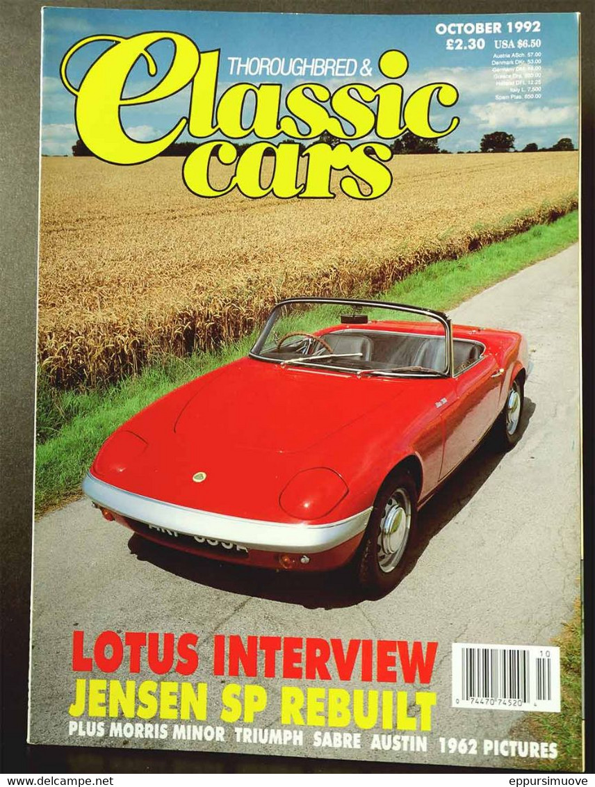 THOROUGHBRED & CLASSIC CARS Oct 1992 - LOTUS INTERVIEW JENSEN SP MORRIS MINOR TRIUMPH SABRE AUSTIN - Transports