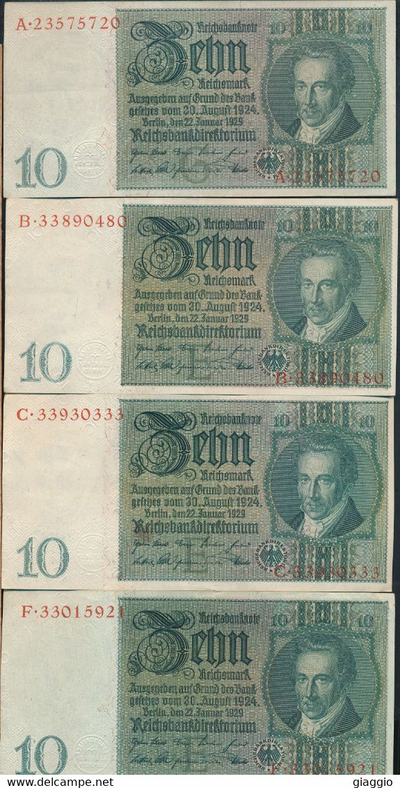 °°° GERMANY - 10 RENTENMARK 1929 SERIES A/B/C/F °°° - 10 Rentenmark