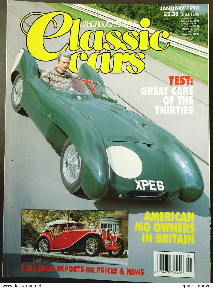 THOROUGHBRED & CLASSIC CARS Jan 1993 - CARS OF THE 30's BUGATTI LAGONDA HISPANO-SUIZA LOTUS MKiX MG - Transports