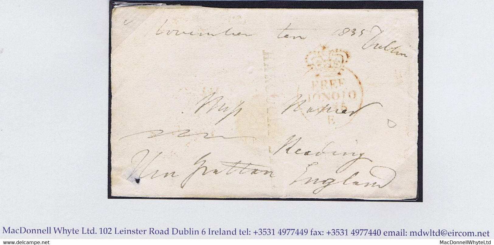 Ireland Meath Free Mail 1835 "Hen Grattan" Frank (MP For Meath) On Free Front To Reading - Préphilatélie