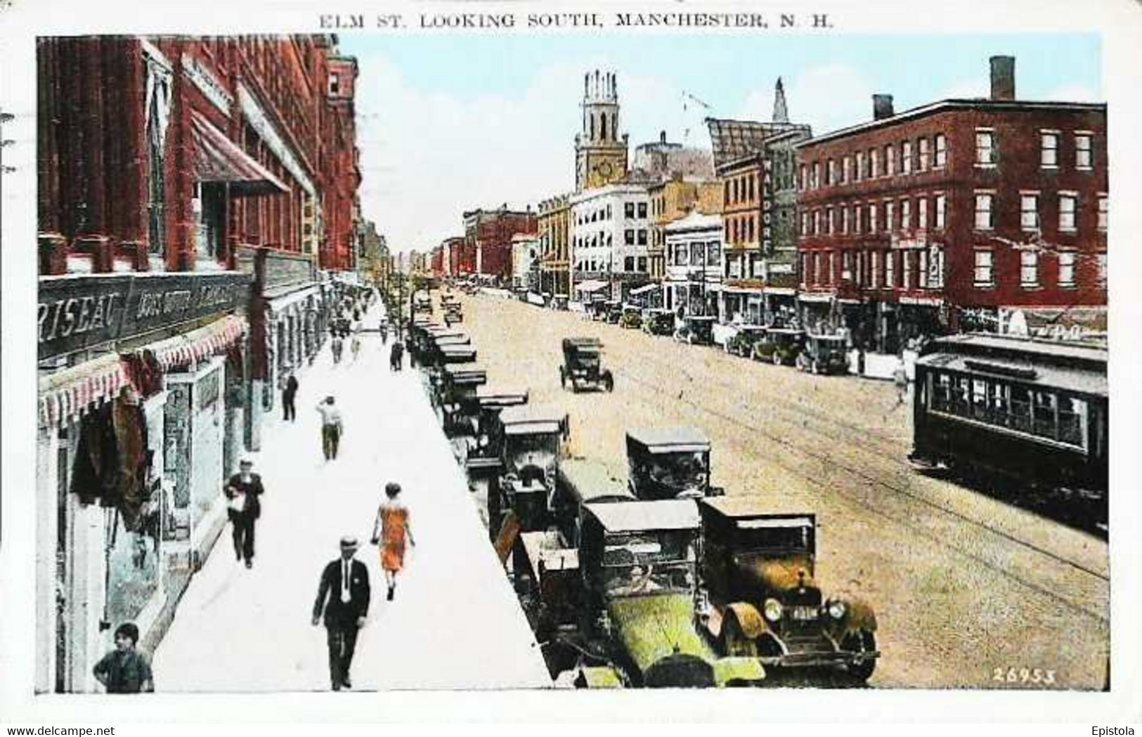 ►  Manchester N.H.  ELM ST Looking South 1927 Cars & Tramway - Manchester