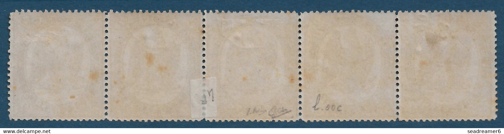 FRANCE Timbres Télégraphes N°8 Bande De 5 Oblitérés Dateur Bleu Pas Lisible De Nov 1870 Les Bandes Sont RRR Signé Calves - Telegraphie Und Telefon