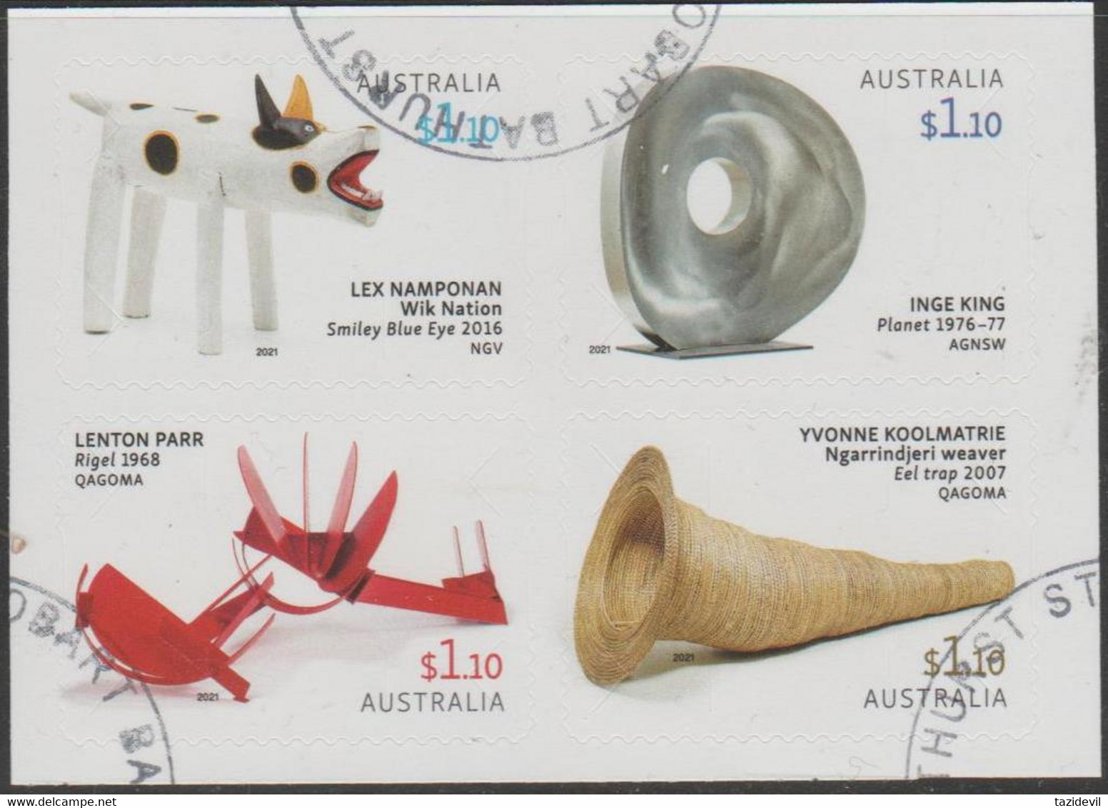 AUSTRALIA - DIE-CUT-USED 2021 $4.40 Australian Contemporary Sculpture - Block, Four As Issued, Backing Still Attached - Gebruikt