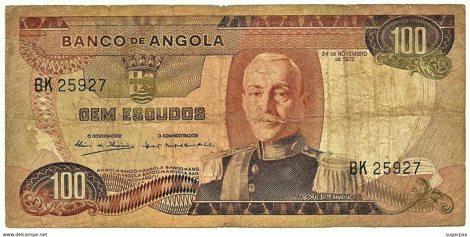 Angola - 100 Escudos - 24.11.1972 - Pick 101 - Série BK - Marechal Carmona - PORTUGAL - Angola