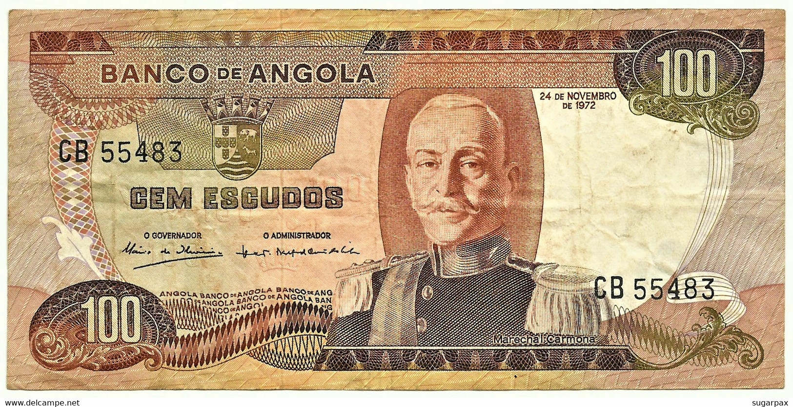 Angola - 100 Escudos - 24.11.1972 - Pick 101 - Série CB - Marechal Carmona - PORTUGAL - Angola