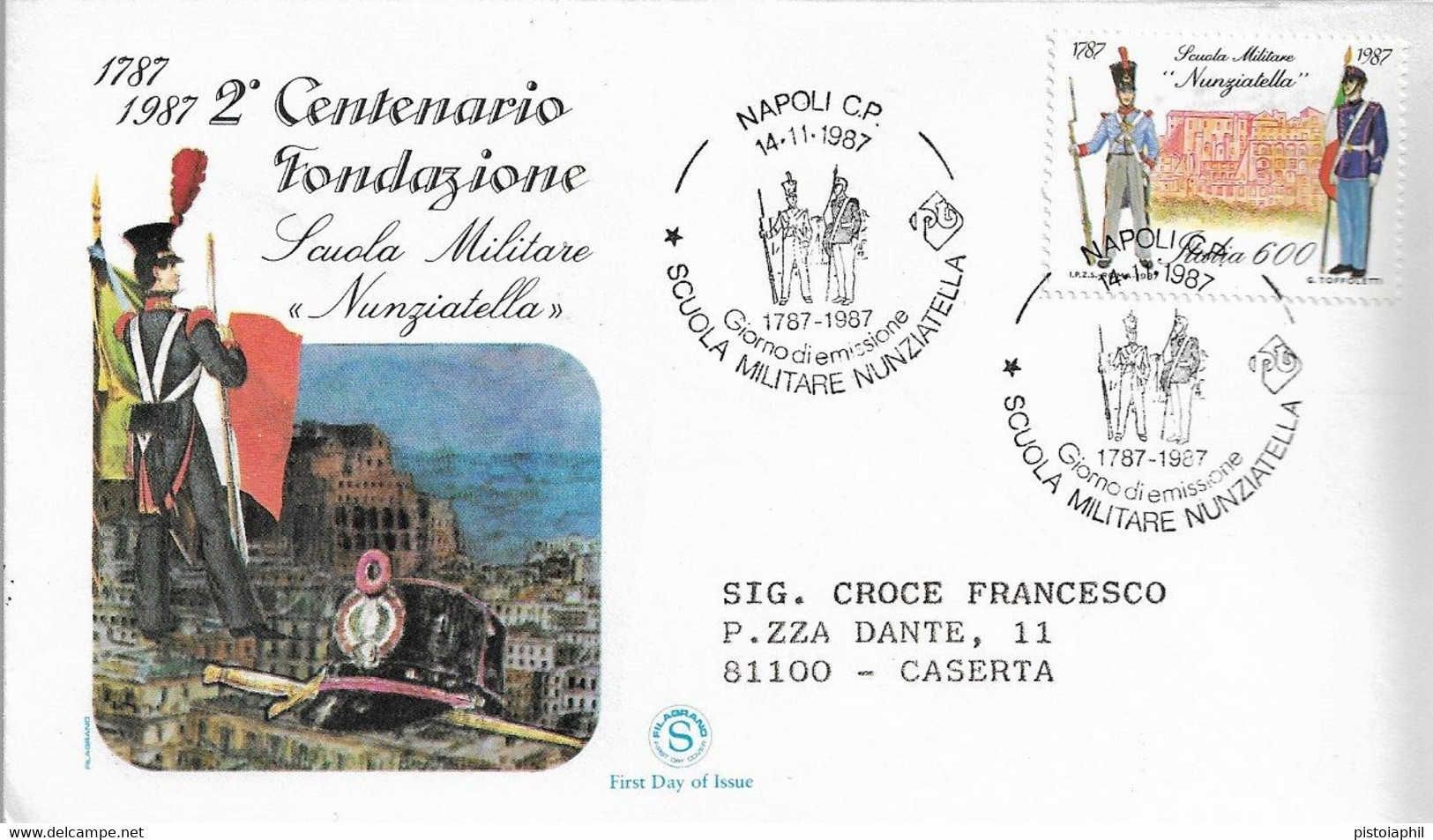 Fdc Filagrano: SCUOLA MILITARE "NUNZIATELLA" (1987); Viaggiata; AS_Napoli - FDC