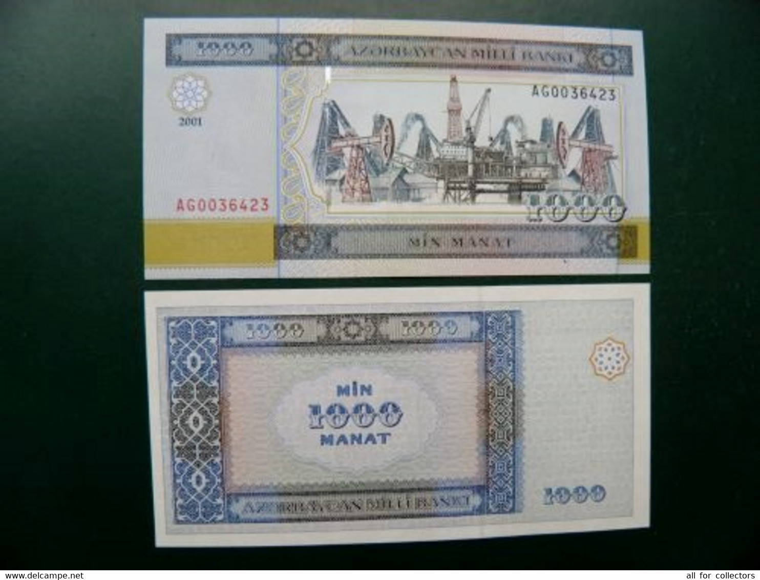 Unc Banknote Azerbaijan 1000 Manat 2001 P-23 Oil Rigs And Pumps Prefix AG - Azerbeidzjan