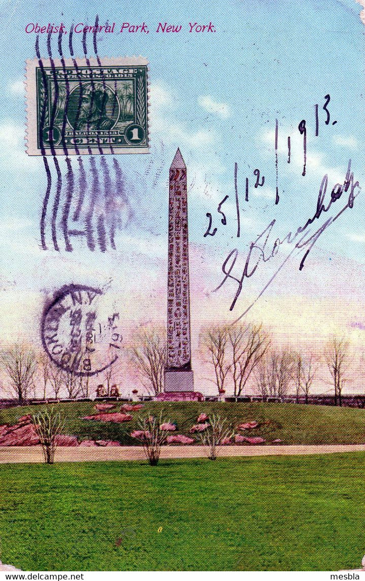 CPA - NEW  YORK - Obelisk, Central Park - Stamp Américan Red Cross - Merry Christmas .25 Dec 1913. - Central Park